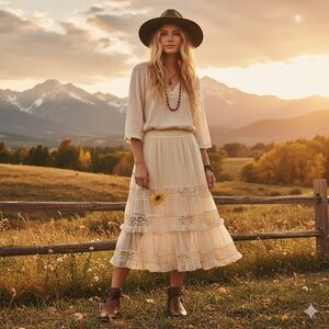 Free People Cream Colored Lace Therapy Skirt